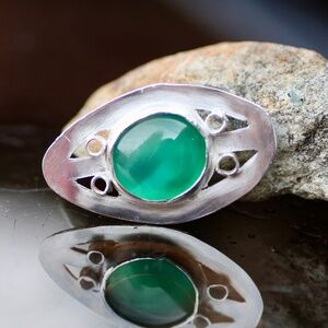 New Unique Natural Green Onyx Brooch Handmade Sterling Silver